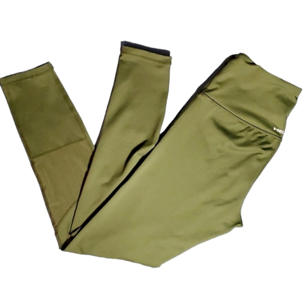 Head 26" Olive Green Leggings with Mesh Cut-Out and Waistband Pocket -Size Small